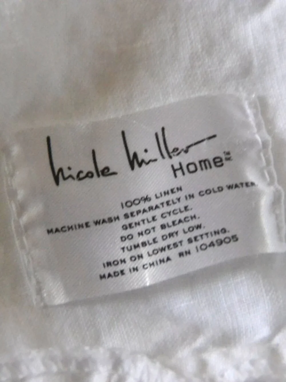 NICOLE MILLER 100% Linen White Ruffled Table Runner 20